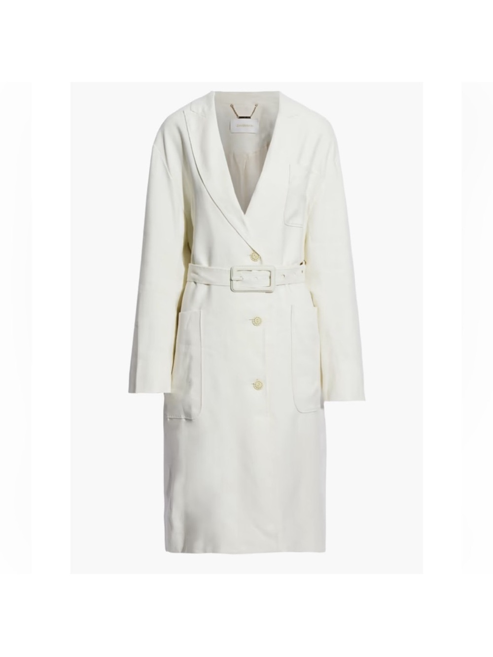 Zimmermann Belted Linen-Blend Twill Trench Coat in Milk color